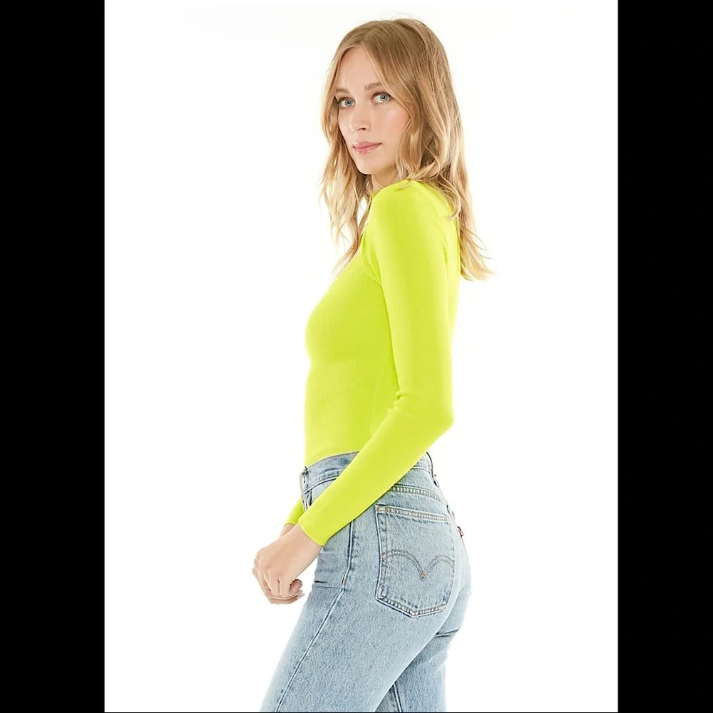 4SI3NNA Neon Green Long Sleeve Bodysuit Cut Out - Picture 4 of 6